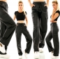 Preview: Lässige Lederlook Freizeithose im Cargo Style - schwarz