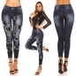 Preview: Sexy Skinny-Jeans im Used-Look mit Leder-Patches - blue washed