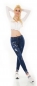 Preview: Stretch-Jeans im Destroyed-Look mit Schrift-Prints - dark blue