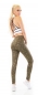 Preview: Freche High Waist Sportleggings mit Glamour-Highlights in khaki