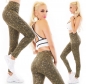 Preview: Freche High Waist Sportleggings mit Glamour-Highlights in khaki