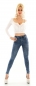 Preview: High Waist Stretch Jeans mit Knopfleiste und Pailletten Teddy - blue washed