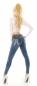 Preview: High Waist Stretch Jeans mit Knopfleiste und Pailletten Teddy - blue washed