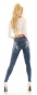 Preview: High Waist Stretch Jeans mit Knopfleiste und Pailletten Teddy - blue washed