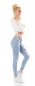 Preview: Stretch-Jeans im Used-Look mit Schrift-Prints - light blue