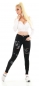 Preview: High Waist Skinny Jeans im Used-Look mit Schrift-Prints - schwarz