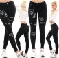 Preview: High Waist Skinny Jeans im Used-Look mit Schrift-Prints - schwarz