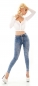 Preview: Sexy High Waist Stretch Jeans mit Knopfleiste und Glamour-Skull - blue washed