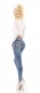 Preview: Sexy High Waist Stretch Jeans mit Knopfleiste und Glamour-Skull - blue washed