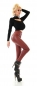 Preview: High Waist Thermo Leggings mit Zipper im Kunstlederlook - bordeaux