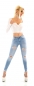 Preview: Sexy Push Up Skinny Jeans mit Spitzen und Perlenapplikation - light blue