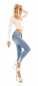 Preview: Sexy Push Up Skinny Jeans mit Spitzen und Perlenapplikation - light blue