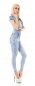 Preview: Figurbetonter Jeans-Overall mit Schmuck-Applikationen in blue washed