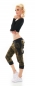 Preview: Capri Freizeithose im Camouflage-Look mit Zier-Bändern - khaki