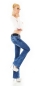 Preview: Bootcut-Jeans mit Bleach-Effekten und Stretch-Gürtel in blue washed