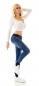 Preview: Slim Fit Röhren-Jeans mit Vintage-Effekten und breitem Kontrast-Gürtel in blue washed