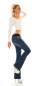 Preview: Middle Waist Bootcut-Jeans in super heller Waschung inkl. Gürtel - blue washed