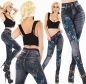 Preview: High Waist Thermo-Leggings im Jeans-Look mit Blüten-Print - black washed