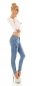 Preview: Designer Crash-Jeans mit Vintage-Effekten und Zierschnürrung in blue washed