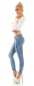 Preview: Designer Crash-Jeans mit Vintage-Effekten und Zierschnürrung in blue washed