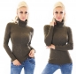 Preview: Rollkragen-Pullover mit Nietenverzierung in olive