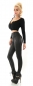 Preview: High-Waist-Leggings im Wetlook Reptil Optik - schwarz