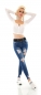 Preview: High Waist Jeans mit Used-Effekten inkl. Gürtel - blue washed