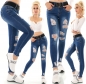 Preview: High Waist Jeans mit Used-Effekten inkl. Gürtel - blue washed