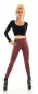 Preview: High-Waist-Leggings im Kunstleder-Look mit Deko-Knöpfen - bordeaux