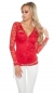 Preview: Glamour Spitzenshirt mit Reissverschluss - rot