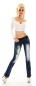 Preview: Bootcut-Jeans mit Butterfly Tribal, Strass und Gürtel - bleach dark blue