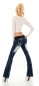 Preview: Bootcut-Jeans mit Butterfly Tribal, Strass und Gürtel - bleach dark blue