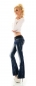 Preview: Bootcut-Jeans mit Butterfly Tribal, Strass und Gürtel - bleach dark blue