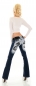 Preview: Bootcut-Jeans mit Dragon Tattoo, Strass und Gürtel - bleach dark blue