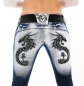 Preview: Bootcut-Jeans mit Dragon Tattoo, Strass und Gürtel - bleach dark blue