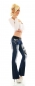 Preview: Bootcut-Jeans mit Dragon Tattoo, Strass und Gürtel - bleach dark blue