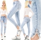 Preview: Sexy Push Up Skinny Jeans mit Strass-Verzierung und Cut-Outs in ice blue