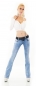 Preview: Modische Bootcut-Jeans im Bleach Look mit Stretch-Gürtel in light blue