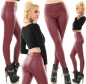 Preview: High Waist Thermo-Leggings mit Zierknopf-Leiste - bordeaux