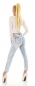 Preview: High Waist Röhren-Jeans mit Schriftprints und Zierkette in light blue