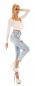 Preview: High Waist Röhren-Jeans mit Schriftprints und Zierkette in light blue