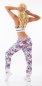 Preview: Modische Chino Freizeithose mit Flower-Print in pink/weiß