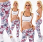 Preview: Modische Chino Freizeithose mit Flower-Print in pink/weiß