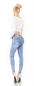 Preview: Röhrenjeans im Destroyed-Style mit Glitzer-Skulls in light blue