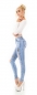 Preview: Röhrenjeans im Destroyed-Style mit Glitzer-Skulls in light blue