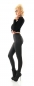 Preview: High Waist Kunstleder Hose in Velours-Look - schwarz