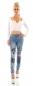 Preview: Sexy Röhren Jeans mit frechen Graffiti-Prints in light blue