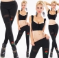 Preview: Sexy Leggings mit Cutouts und Blumen-Stickerei - schwarz