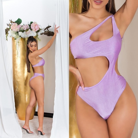 Exklusiver Sexy Monokini mit Cutouts und Softcups - flieder