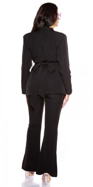 Elegante Blazer-Jacke mit Bindegürtel in schwarz